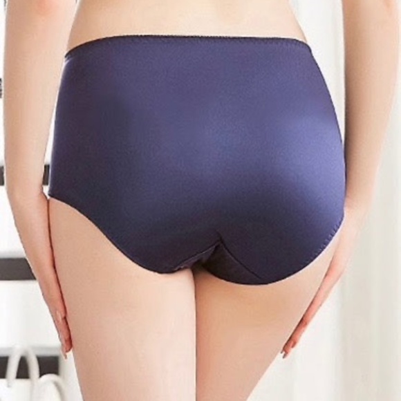 Navy BLUE  Stretch Satin panties with Lace front panel. - Picture 3 of 4